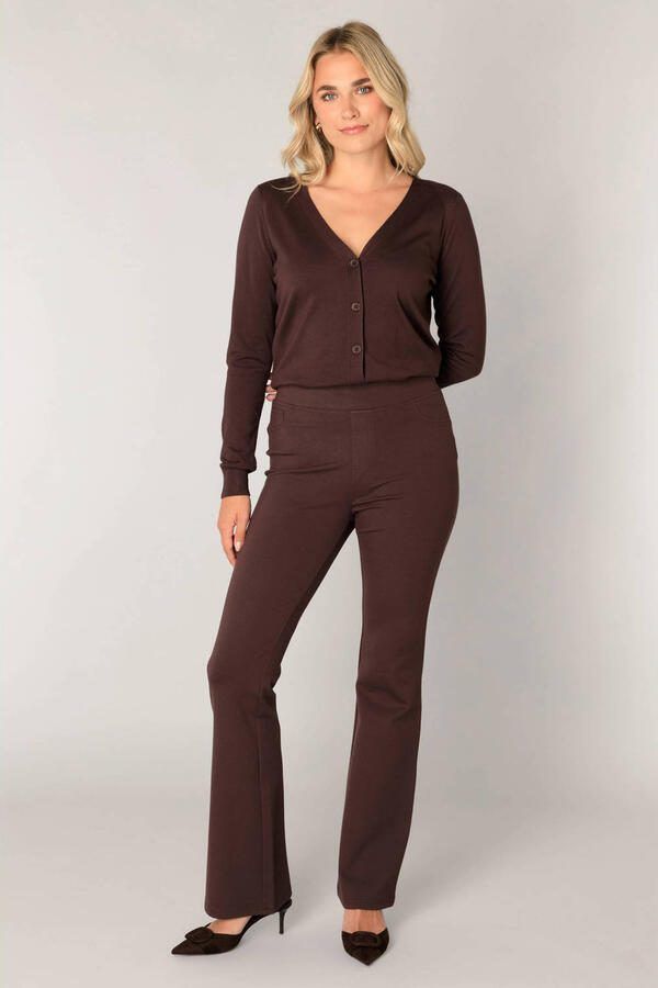 Base Level jersey flared high waist flared broek donkerbruin - Foto 3