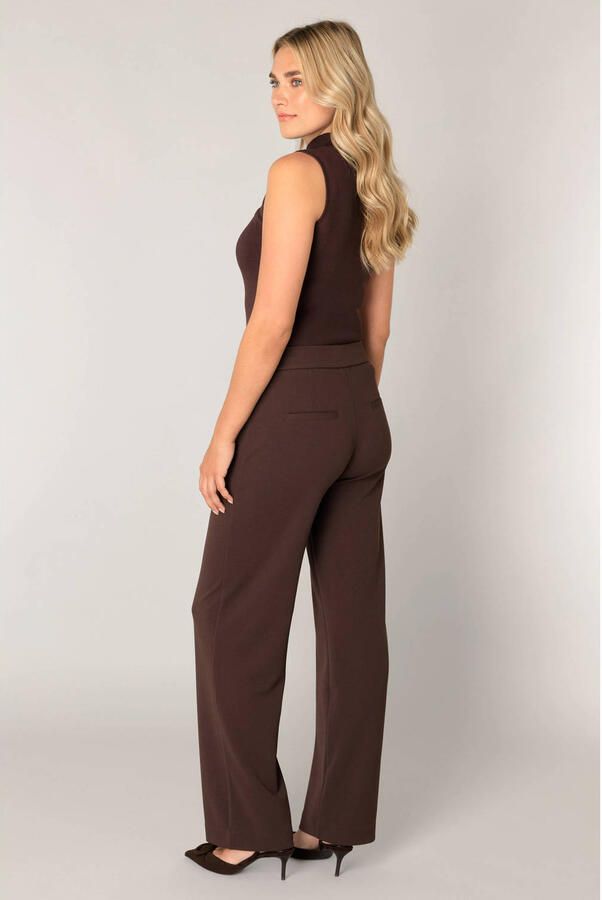 Base Level wide leg high waist broek donkerbruin