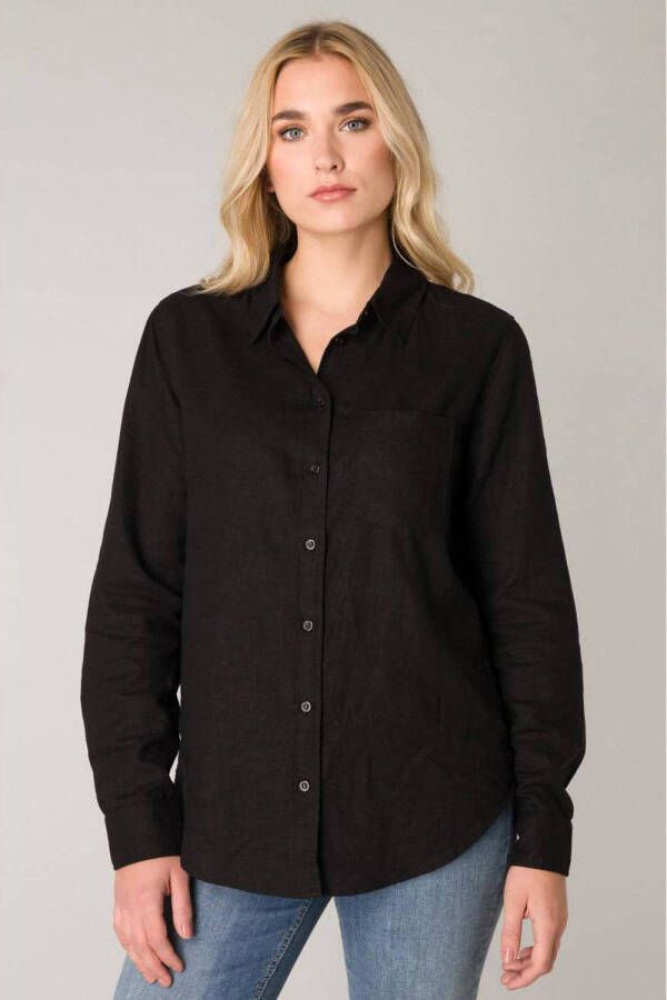 Base Level blouse Yael met linnen zwart