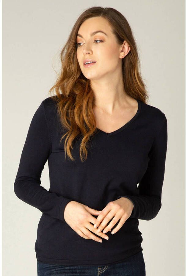 Base Level fijngebreide basic trui Yola donkerblauw