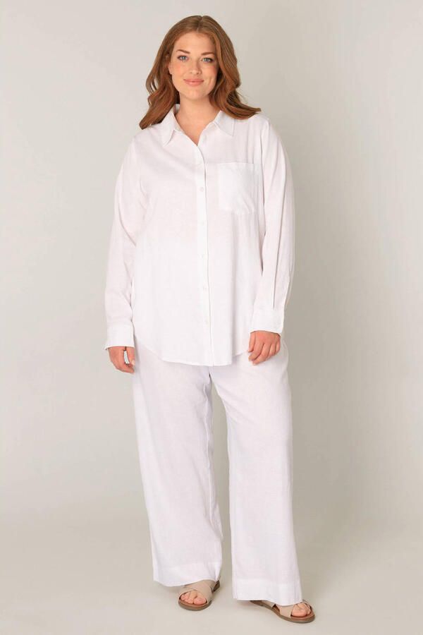 Base Level Curvy Blouse met lange mouwen Yaella met knoopsluiting en van linnen - Foto 2