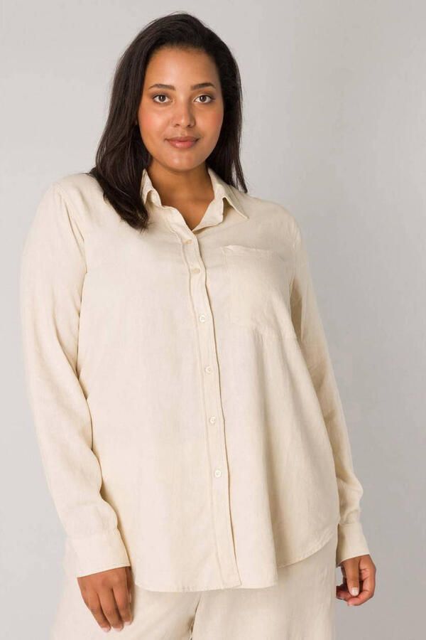 Base Level Curvy Blouse met lange mouwen Yaella met knoopsluiting en van linnen - Foto 3