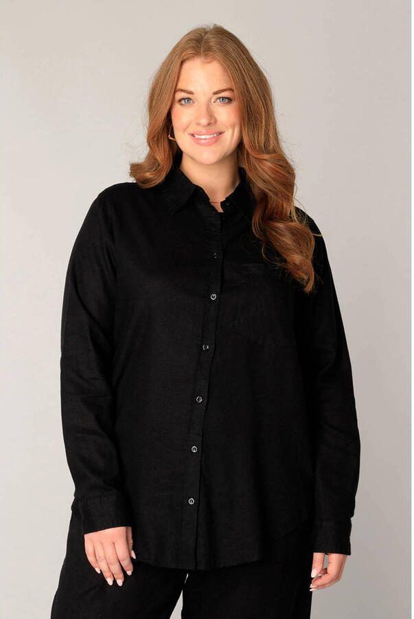 Base Level Curvy Blouse met lange mouwen Yaella met knoopsluiting en van linnen - Foto 2