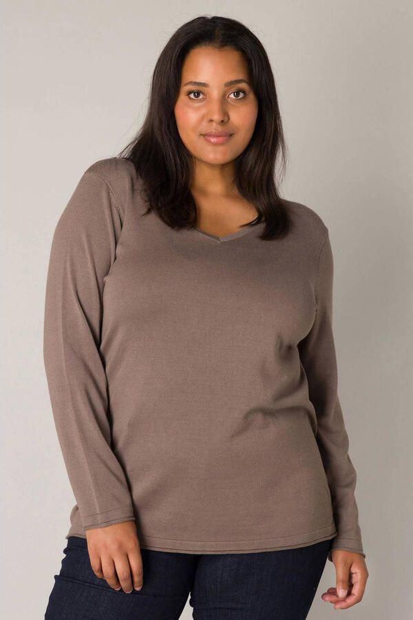 Base Level Curvy fijngebreide trui Anine taupe - Foto 3