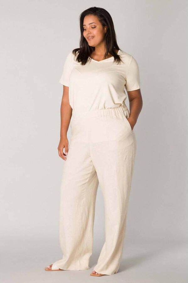 Base Level Curvy Linnen broek Yula Zomerbroek linnen-viscosemix met elastische tailleband - Foto 3