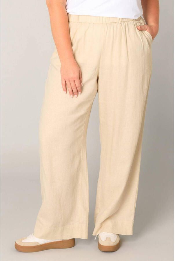 Base Level Curvy Linnen broek Yula Zomerbroek linnen-viscosemix met elastische tailleband