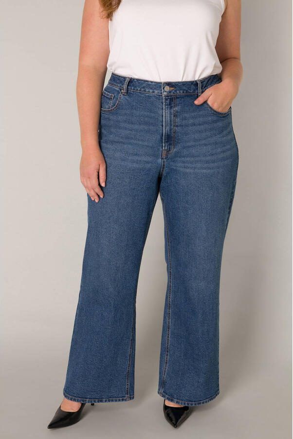 Base Level Curvy high waist wide leg jeans medium blue denim
