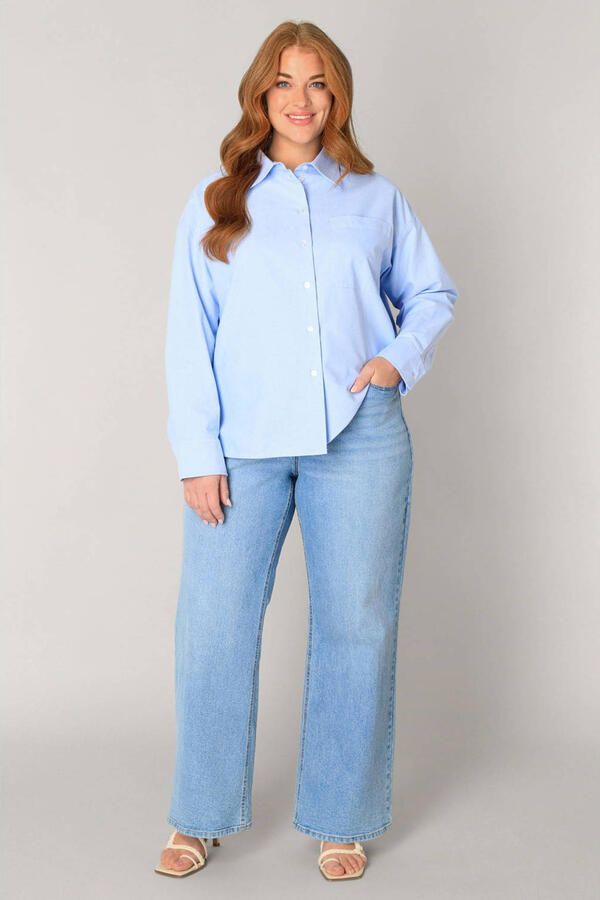 Base Level Curvy katoenen blouse lichtblauw