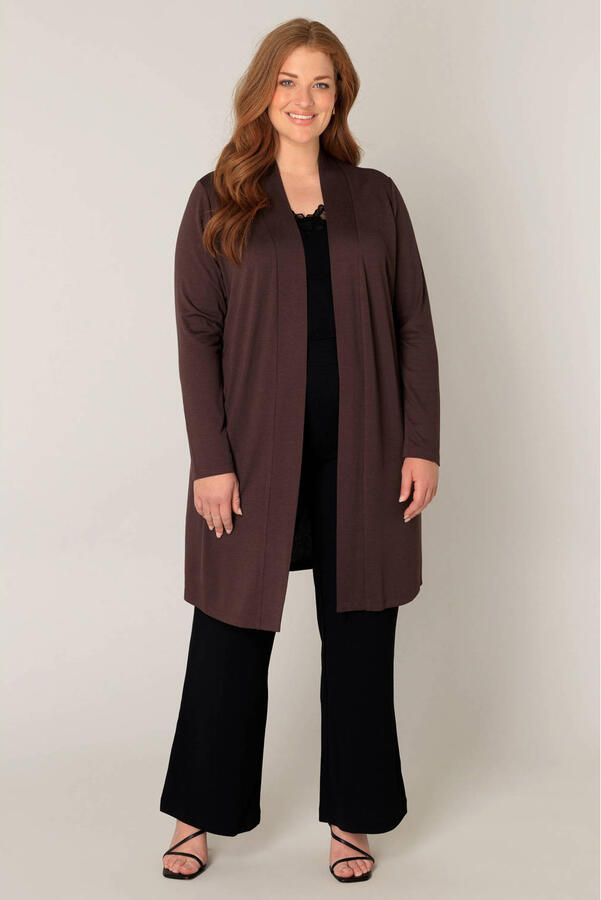 Base Level Curvy lang vest donkerbruin fijn gebreid