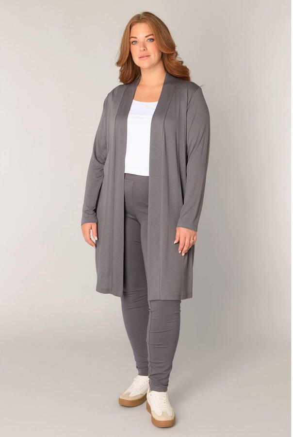 Base Level Curvy lang vest grijs fijn gebreid