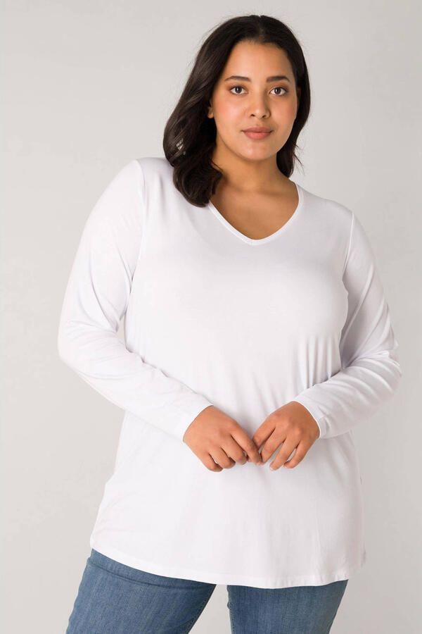 Base Level Curvy Shirt met lange mouwen met v-hals