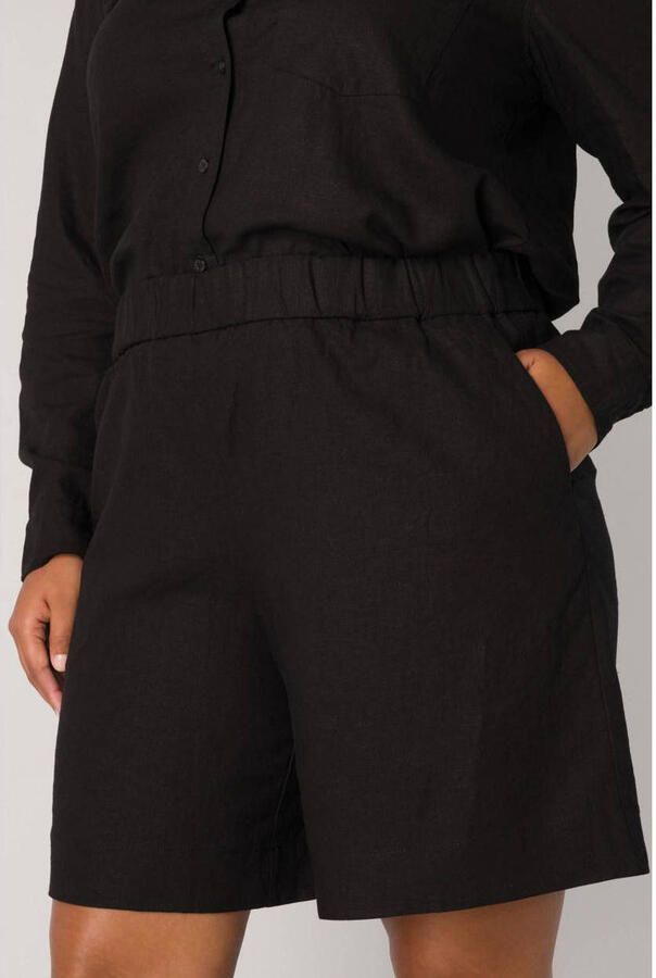 Base Level Curvy regular fit short Yardan met linnen zwart - Foto 3