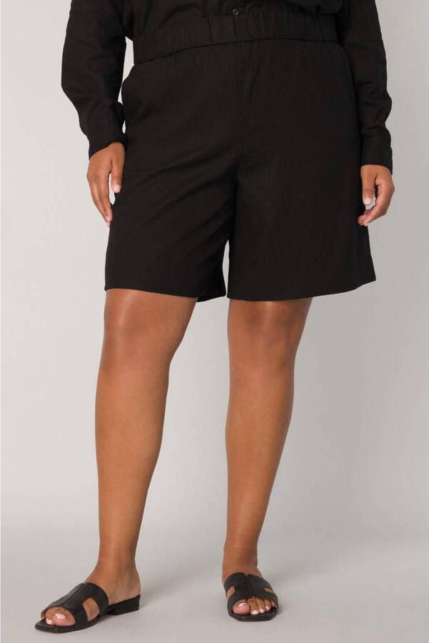 Base Level Curvy regular fit short Yardan met linnen zwart - Foto 2