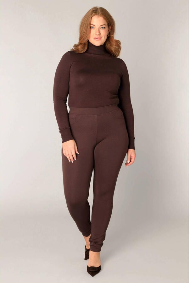 Base Level Curvy slim high waist broek donkerbruin - Foto 2