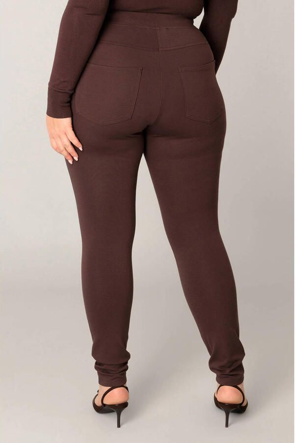 Base Level Curvy slim high waist broek donkerbruin - Foto 3