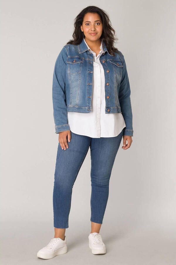 Base Level Curvy spijkerjasje Yamila met stretch mid blue - Foto 2