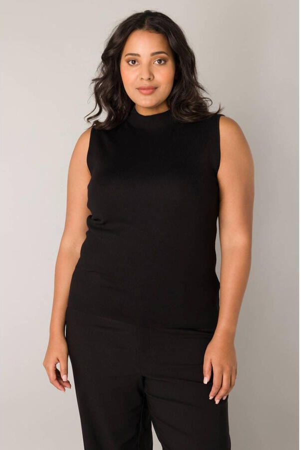Base Level Curvy Geribde tanktop met hooggesloten kraag mouwloos