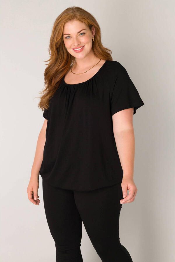 Base Level Curvy Ballonshirt Yoni met aangerimpelde ronde hals