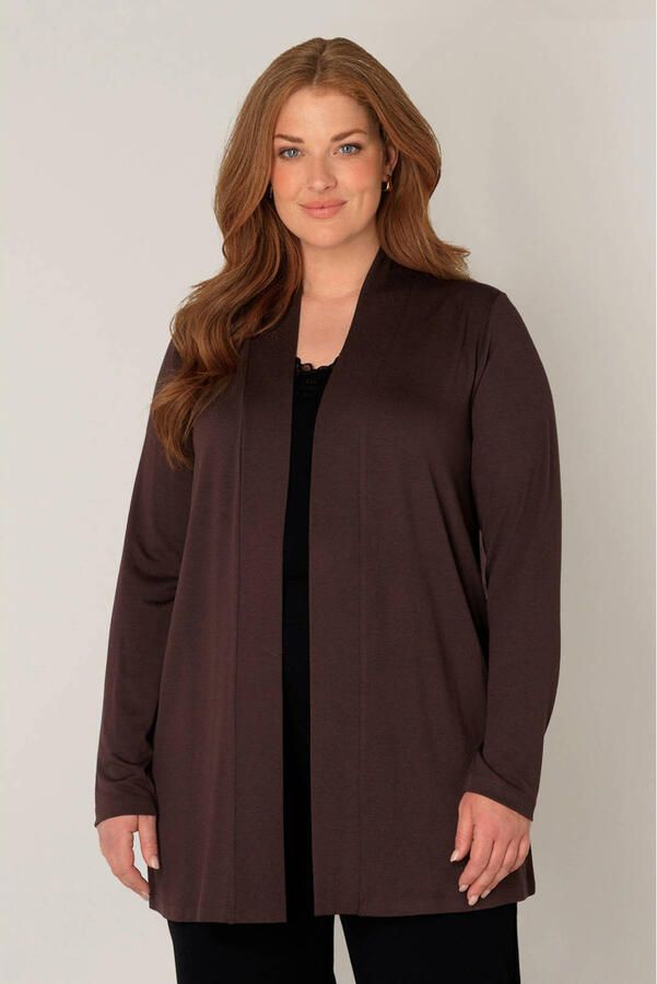 Base Level Curvy vest donkerbruin fijn gebreid