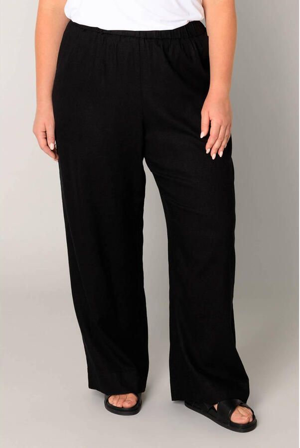 Base Level Curvy Linnen broek Yula Zomerbroek linnen-viscosemix met elastische tailleband