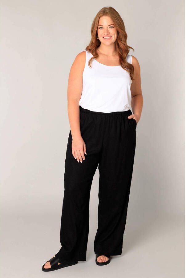 Base Level Curvy Linnen broek Yula Zomerbroek linnen-viscosemix met elastische tailleband - Foto 2