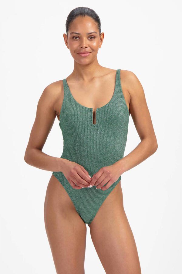 Beachlife badpak met lurex en textuur groen