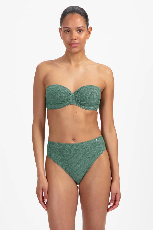 Beachlife high waist bikinibroekje met lurex en textuur groen