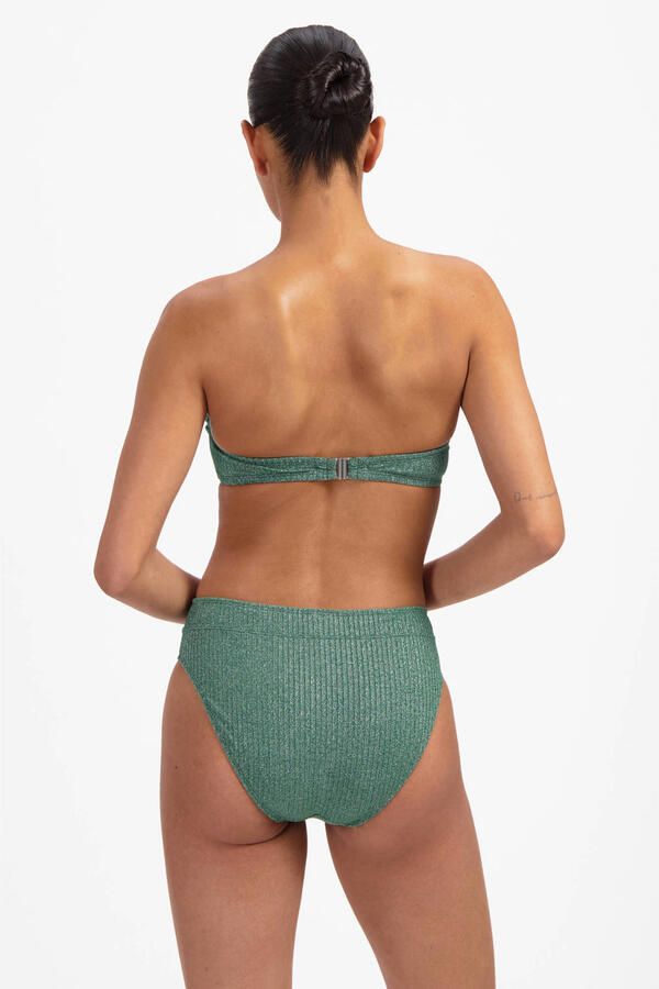 Beachlife high waist bikinibroekje met lurex en textuur groen - Foto 2
