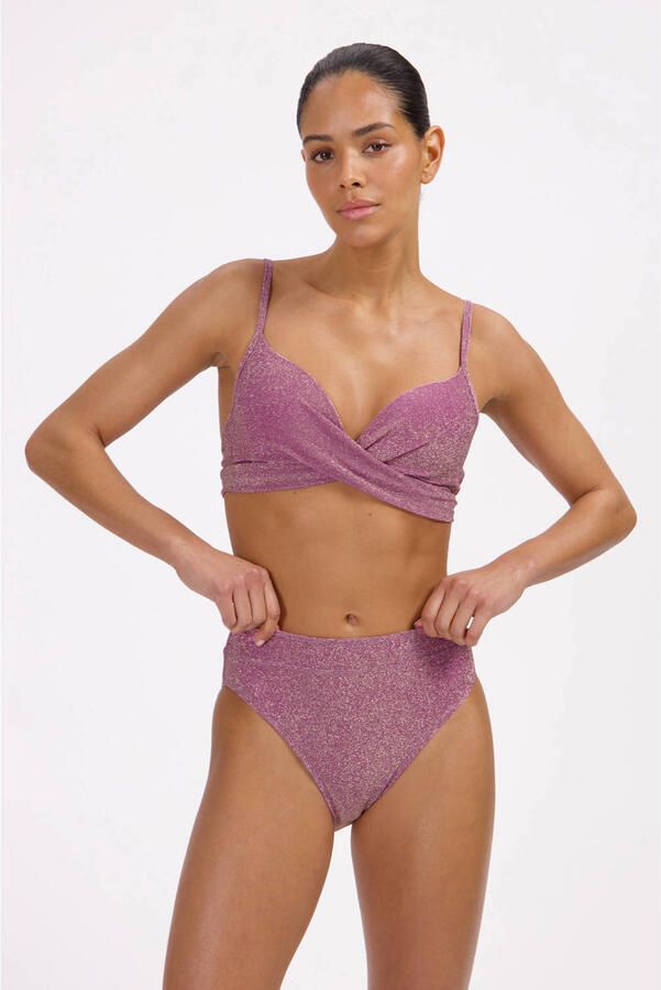 Beachlife high waist bikinibroekje met lurex oudroze