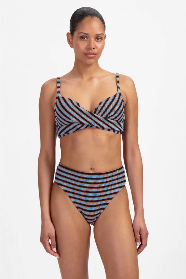 Beachlife high waist bikinibroekje met textuur blauw bruin