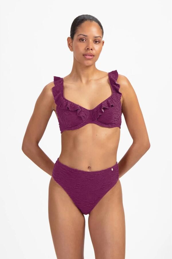 Beachlife high waist bikinibroekje met textuur donkerpaars
