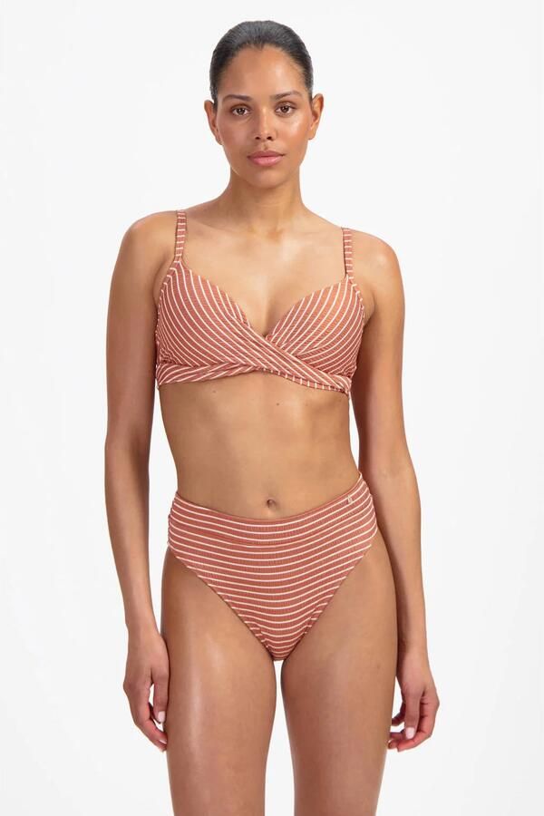 Beachlife high waist bikinibroekje met textuur lichtbruin ecru