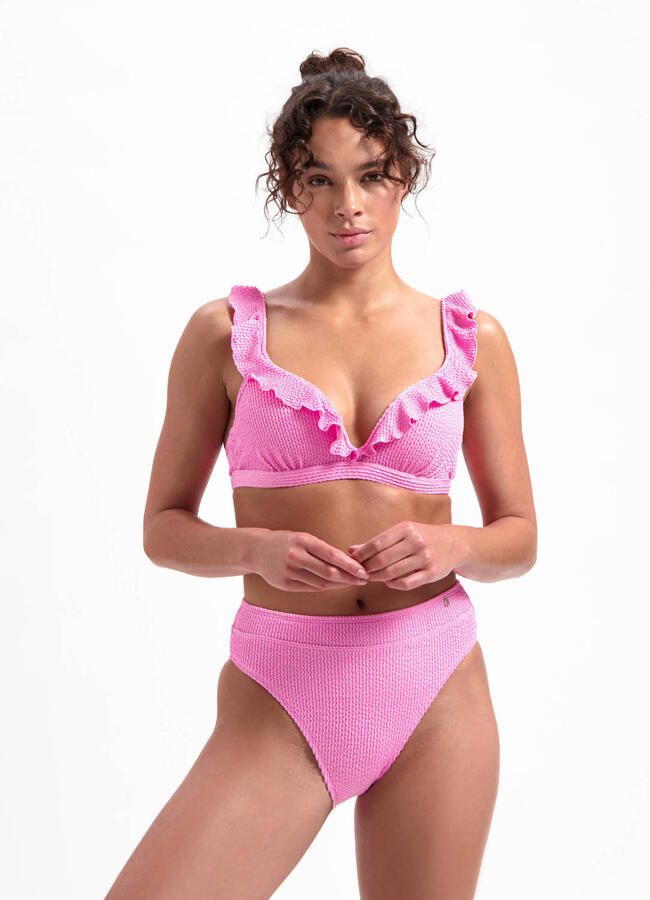 Beachlife high waist bikinibroekje met textuur roze - Foto 2