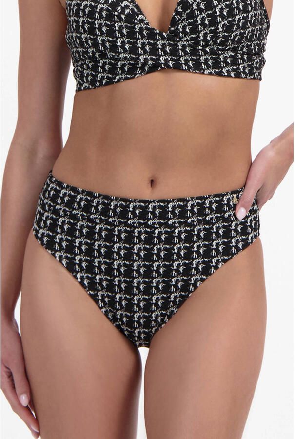 Beachlife high waist bikinibroekje met textuur zwart wit