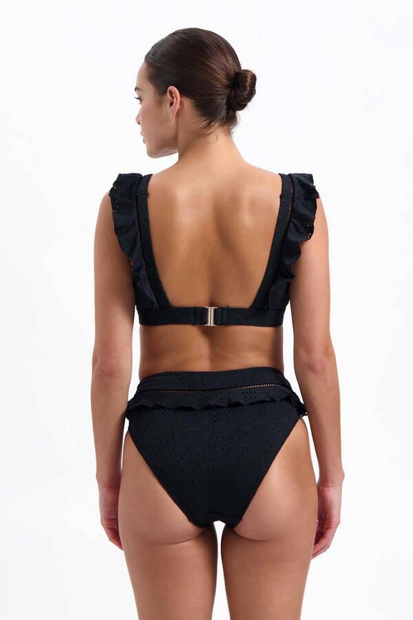 Beachlife high waist broderie anglaise bikinibroekje met ruches zwart