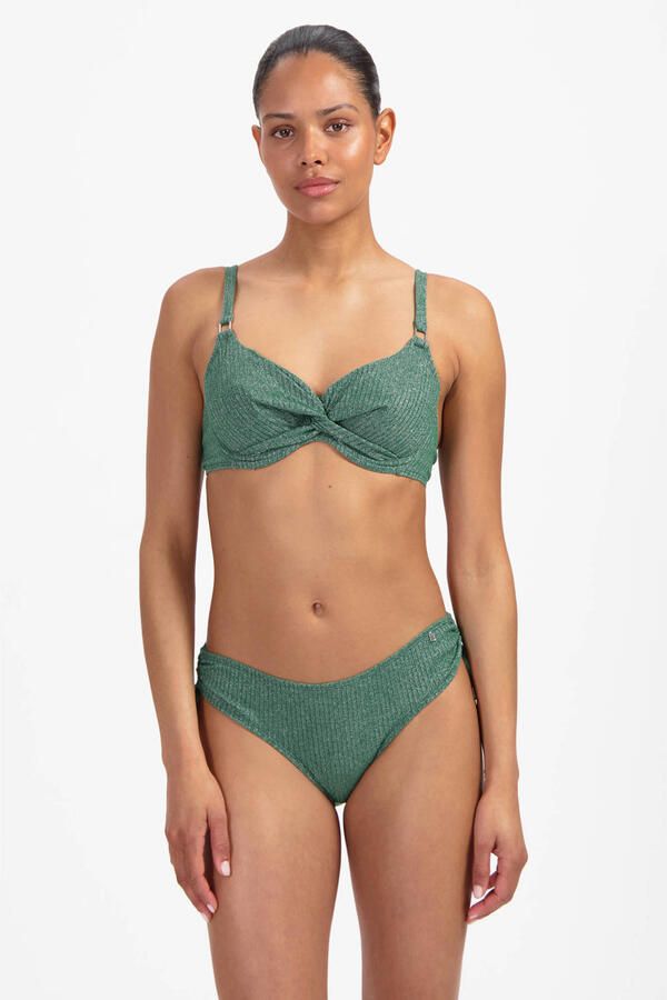 Beachlife niet-voorgevormde halter bikinitop met lurex en textuur groen