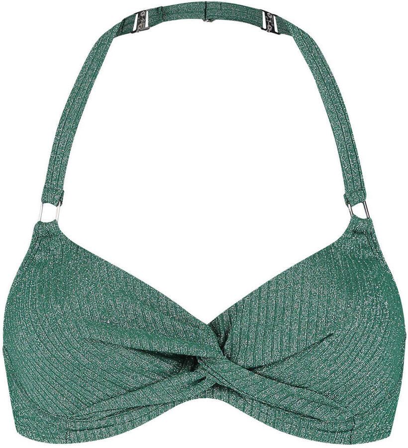 Beachlife niet-voorgevormde halter bikinitop met lurex en textuur groen - Foto 2
