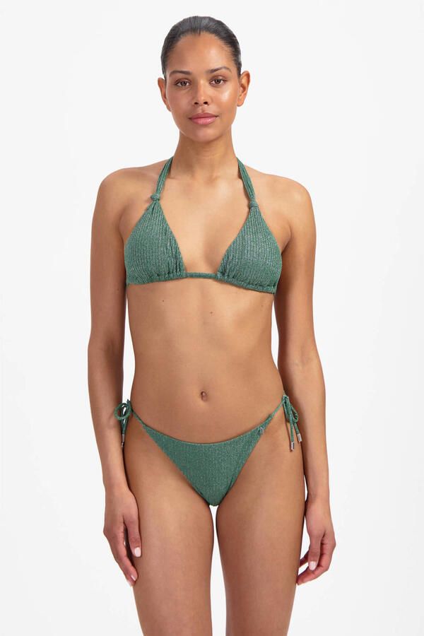 Beachlife strik bikinibroekje met lurex en textuur groen