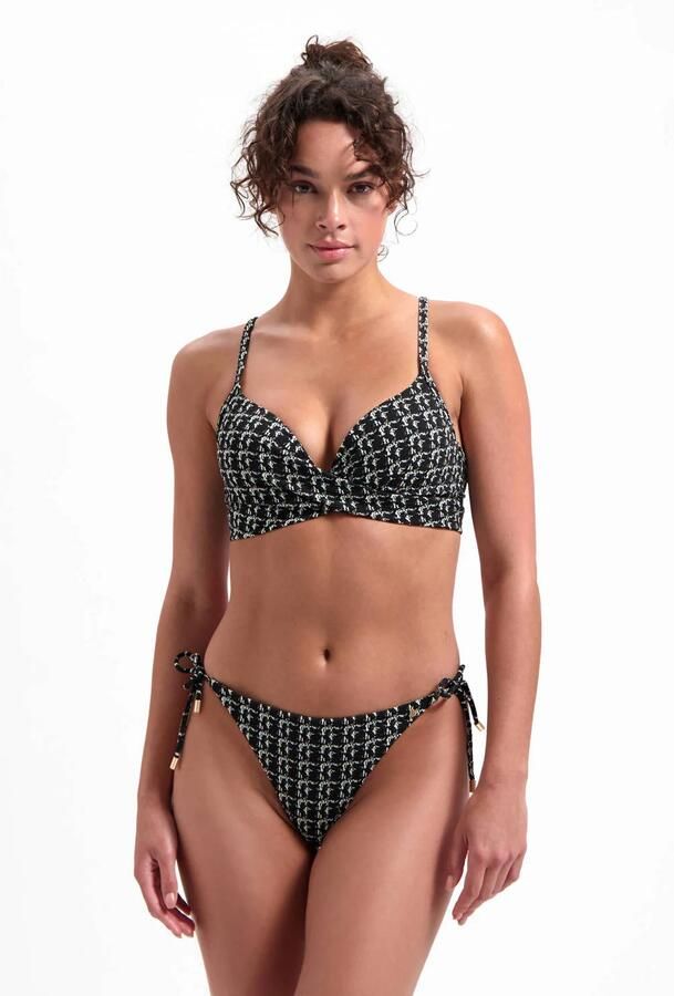 Beachlife strik bikinibroekje met textuur zwart wit