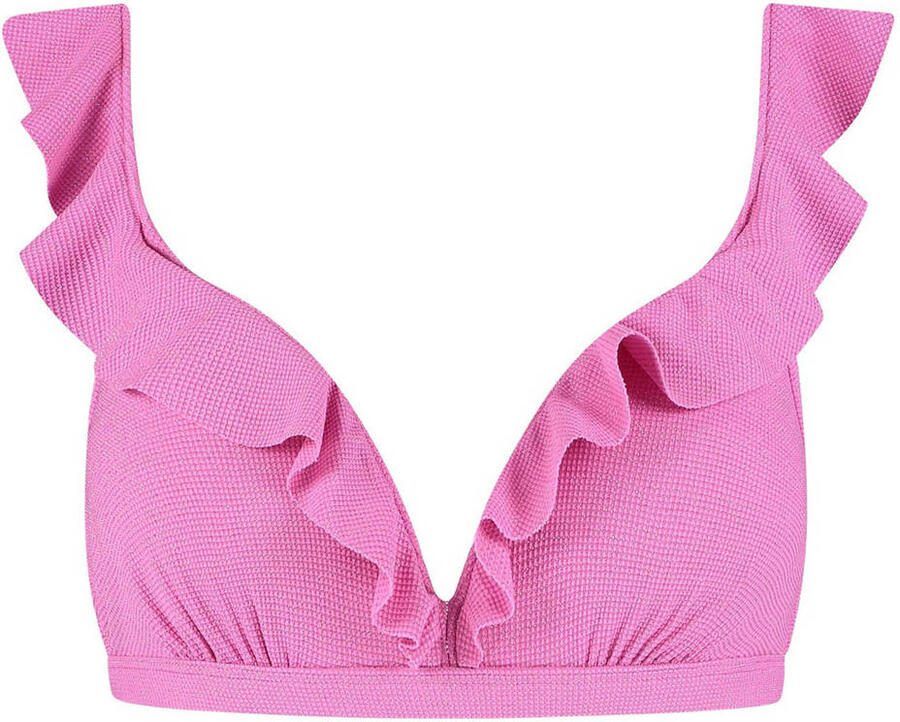 Beachlife voorgevormde beugel bikinitop met lurex en ruches roze