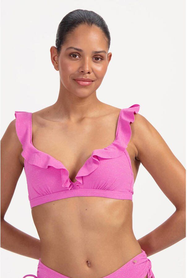 Beachlife voorgevormde beugel bikinitop met lurex en ruches roze - Foto 2
