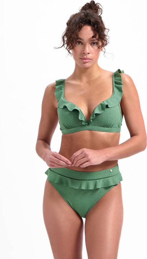 Beachlife voorgevormde beugel bikinitop met ruches en lurex groen - Foto 3