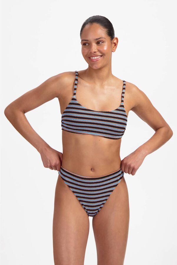 Beachlife voorgevormde crop bikinitop met textuur blauw bruin