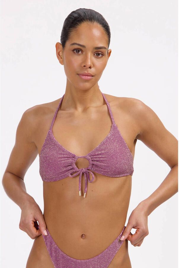 Beachlife voorgevormde halter bikinitop met lurex oudroze
