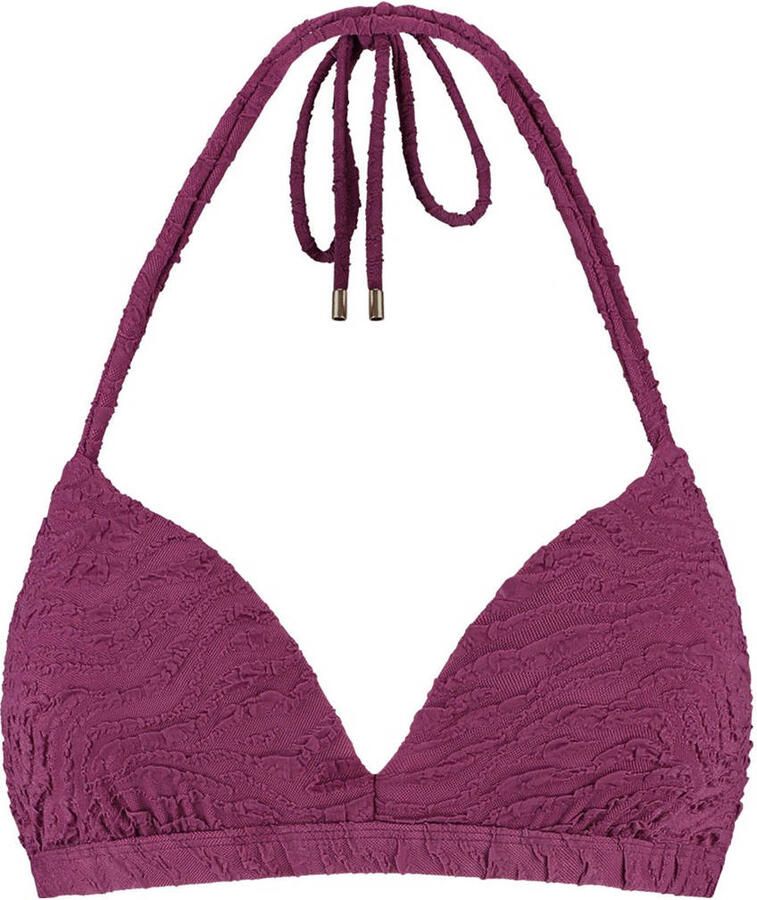 Beachlife voorgevormde halter bikinitop met textuur donkerpaars