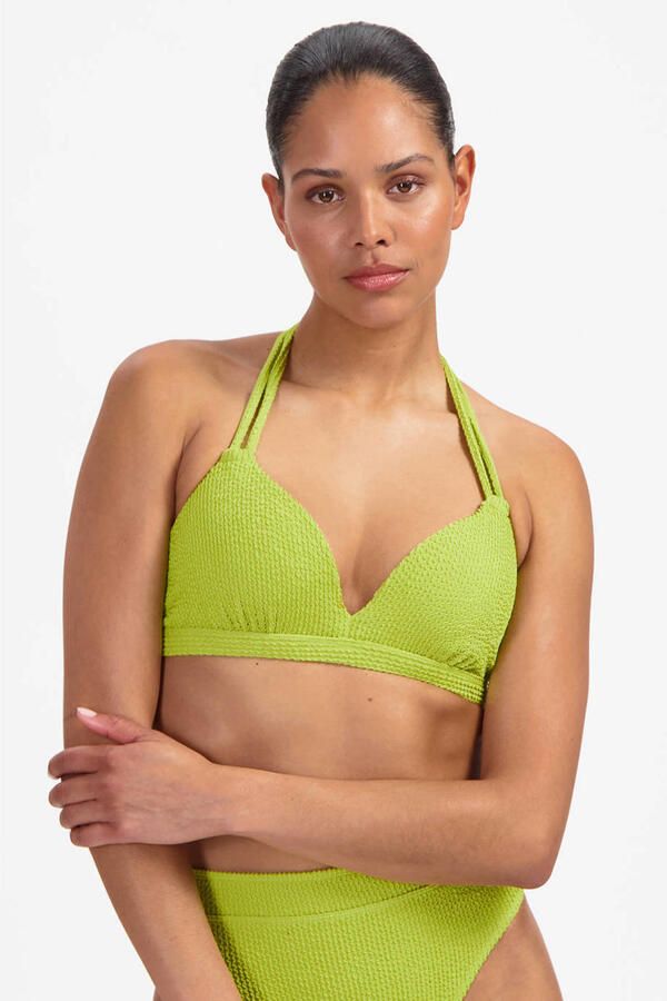 Beachlife voorgevormde halter bikinitop met textuur lichtgroen