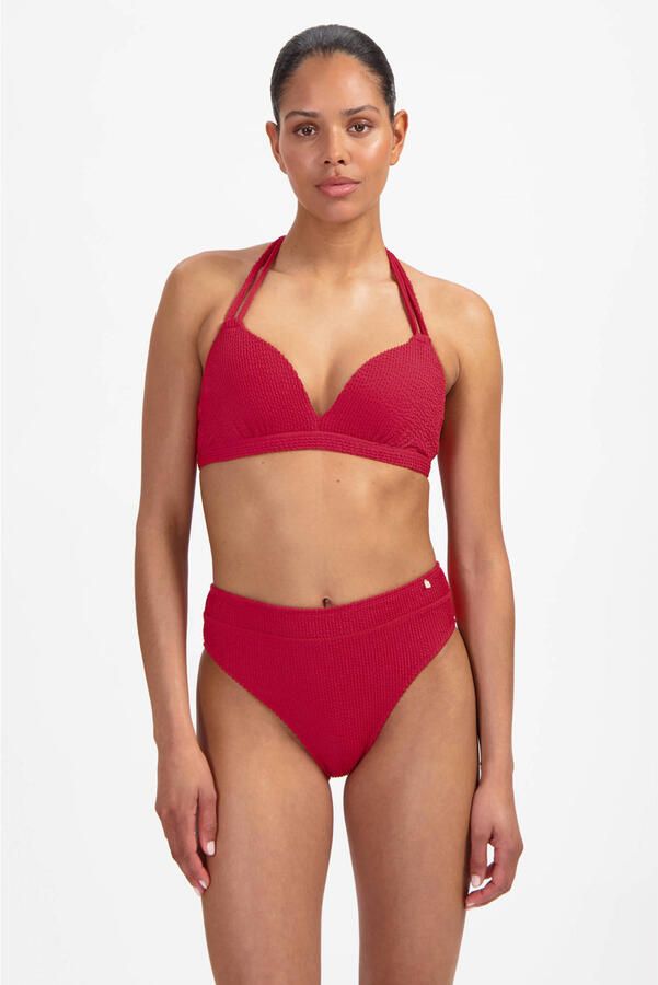 Beachlife voorgevormde halter bikinitop met textuur rood