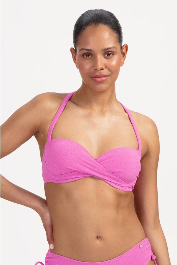 Beachlife voorgevormde strapless bandeau bikinitop met lurex roze - Foto 2