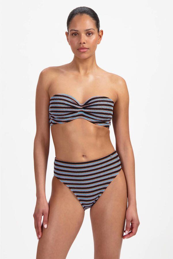 Beachlife voorgevormde strapless bandeau bikinitop met textuur blauw bruin