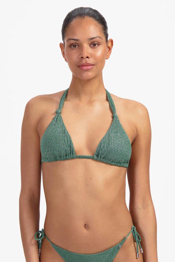 Beachlife voorgevormde triangel bikinitop met lurex en textuur groen